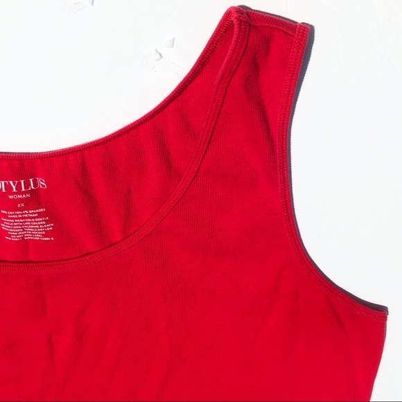 Stylus Cotton  Ribbed Scoop Neck Red Tank Size 2X - Picture 3 of 12